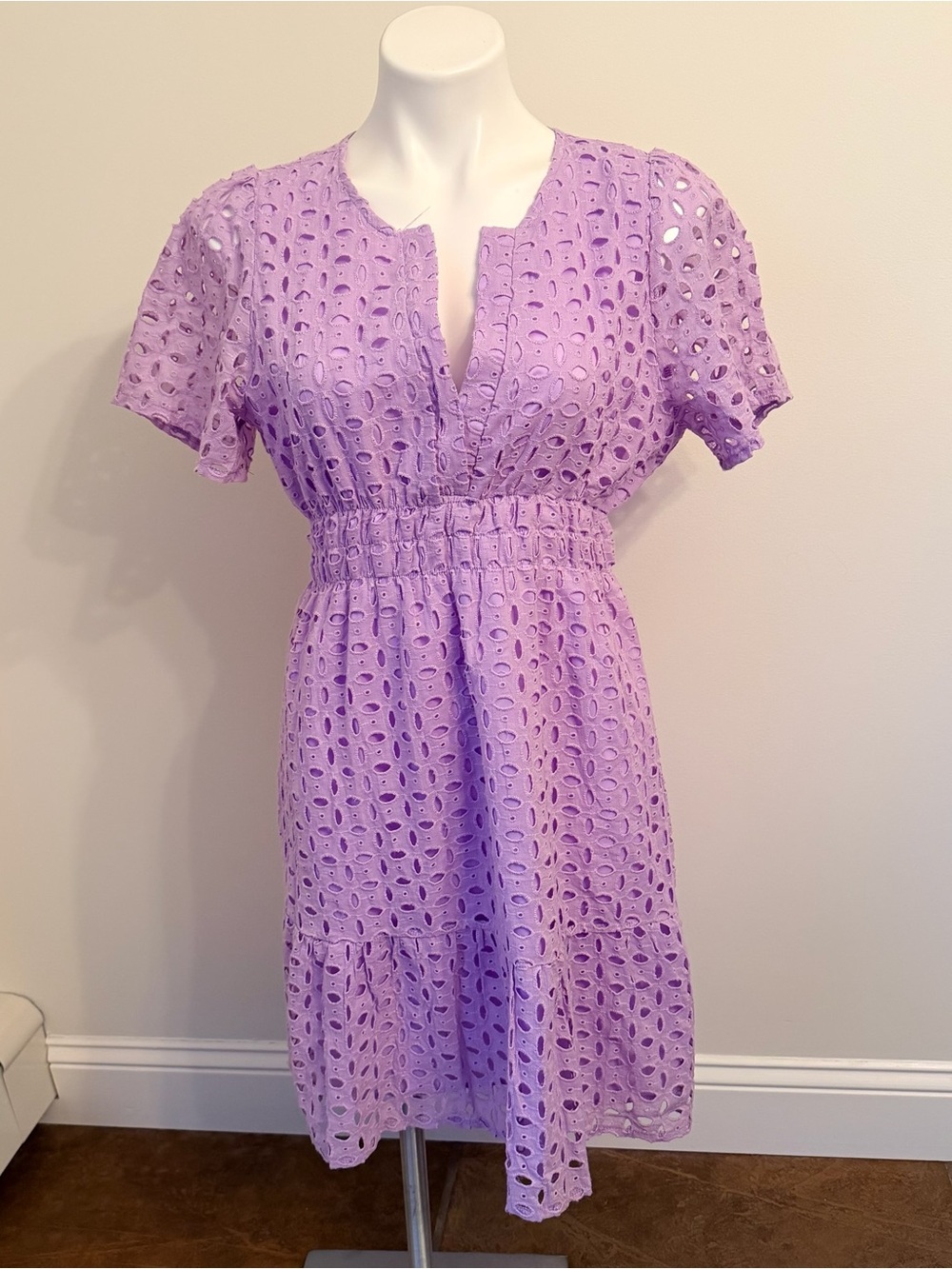 Purple Eyelet Short Sleeve Dress